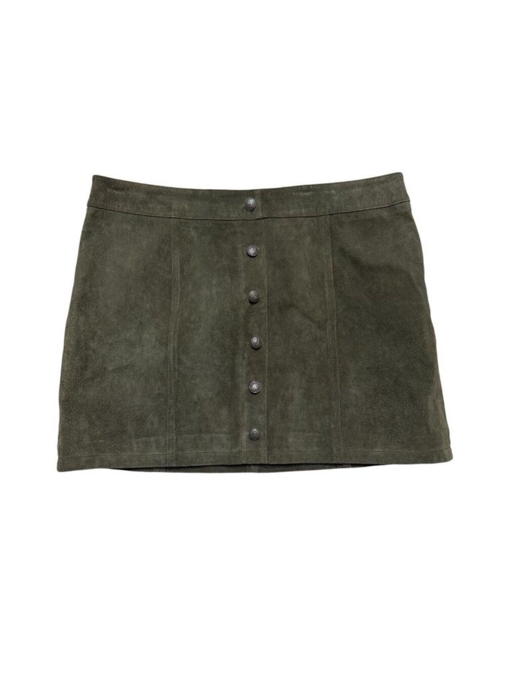 Gianni Bini Olive Genuine Leather Mini Skirt Button Front XL